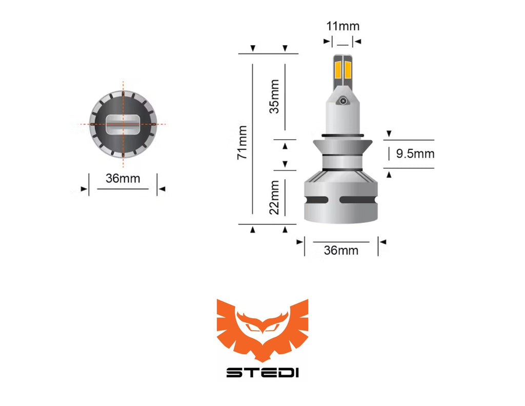 STEDI PROJECTOR HIV-1 | H9 | H8 LED HEADLIGHT GLOBES (PAIR)