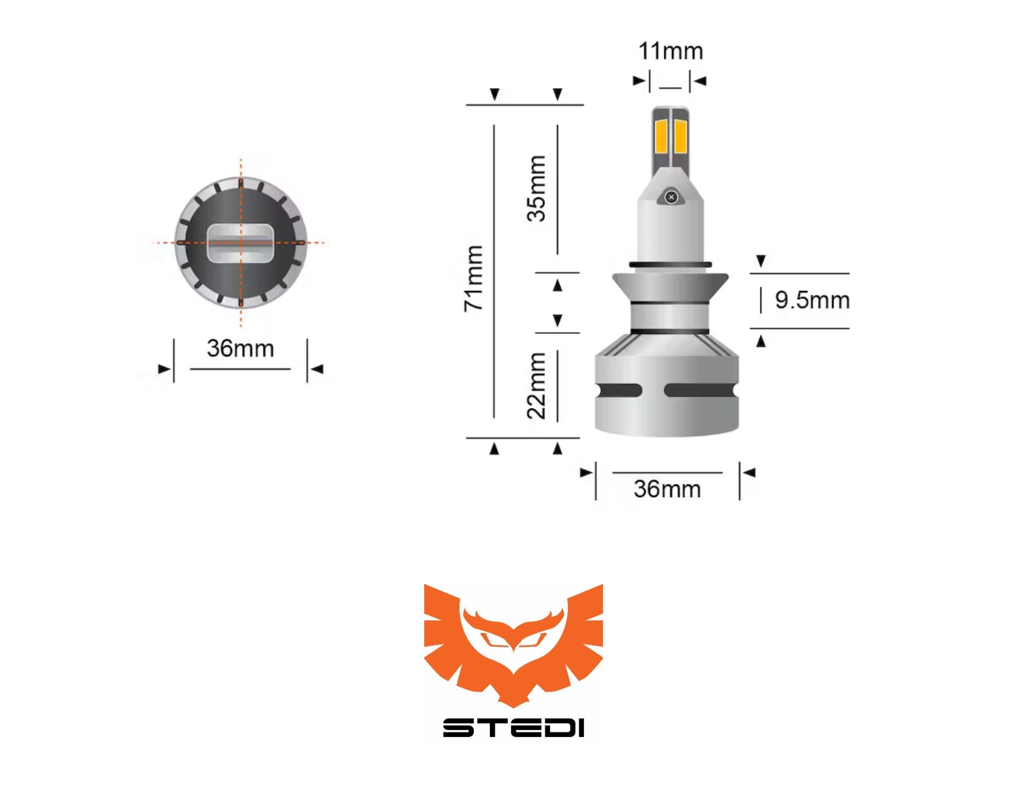 STEDI PROJECTOR HIV-1 | H9 | H8 LED HEADLIGHT GLOBES (PAIR)